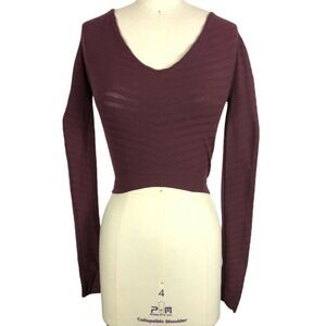 Free People Movement Gone Adrift Long Sleeve Crop Top Women M‎ Burgundy OB903655